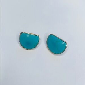 Vintage Monet Turquoise half moon Earrings Gold tone trim Boho Southwestern
